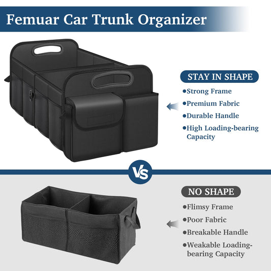 Femuar Large Capacity Car Trunk Organizer – Black