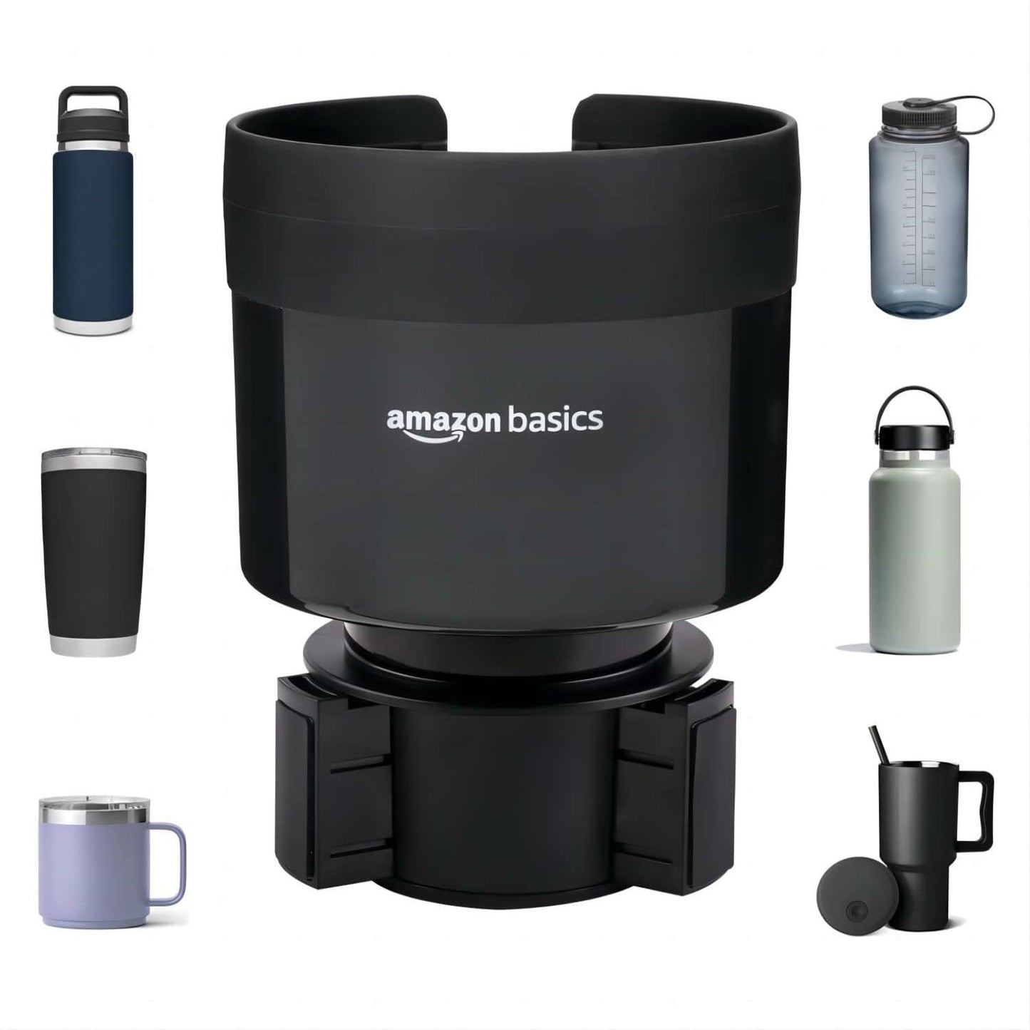 Amazon Basics Adjustable Car Cup Holder Expander – Black