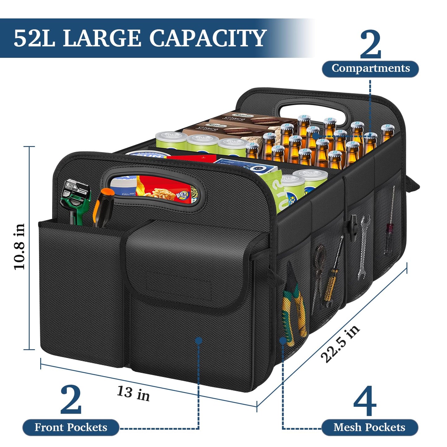 Femuar Large Capacity Car Trunk Organizer – Black
