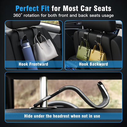 Amooca Vehicle Headrest Storage Hooks for Bags & Groceries